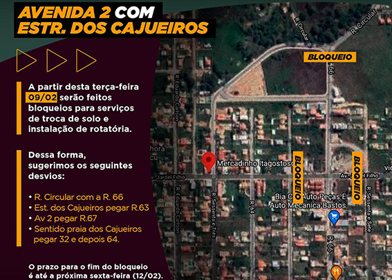 Obra interdita parcialmente Estrada dos Cajueiros em Maricá-RJ