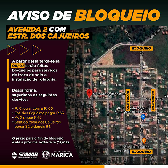 Obra interdita parcialmente Estrada dos Cajueiros em Maricá-RJ Obra interdita parcialmente Estrada dos Cajueiros em Maricá-RJ