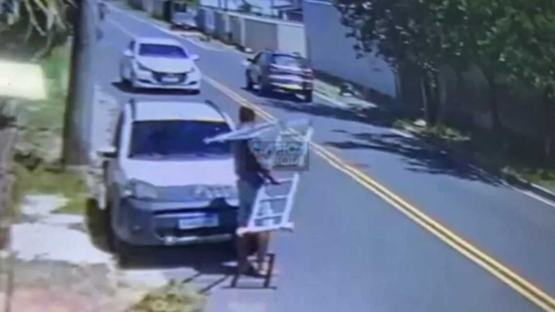 Câmera de segurança flagra ladrão roubando escada￼