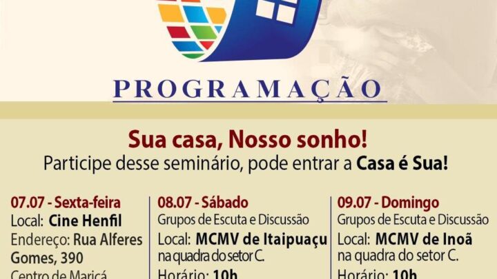 Maricá realiza seminário “Sua Casa, Nosso Sonho” de 7 a 9 de julho