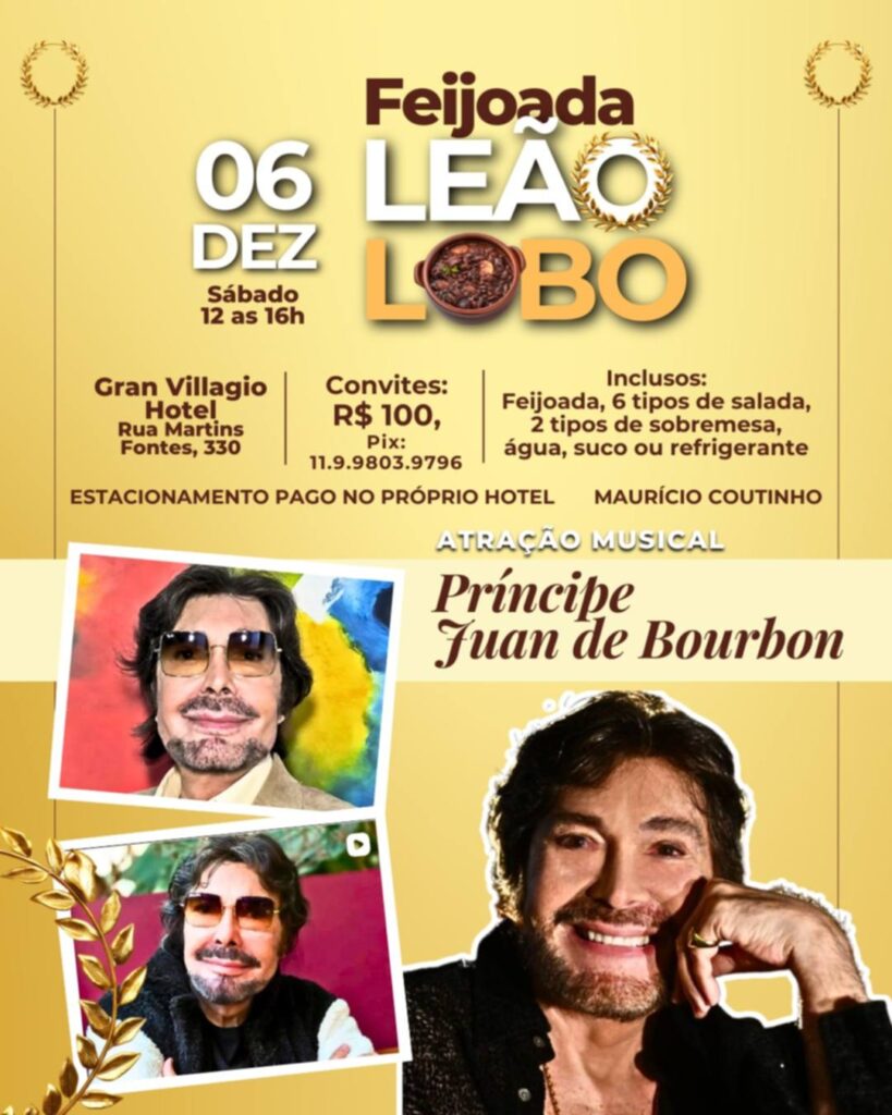 Cantor Príncipe Juan de Bourbon é atração musical na FEIJOADA DO LEÃO LOBO